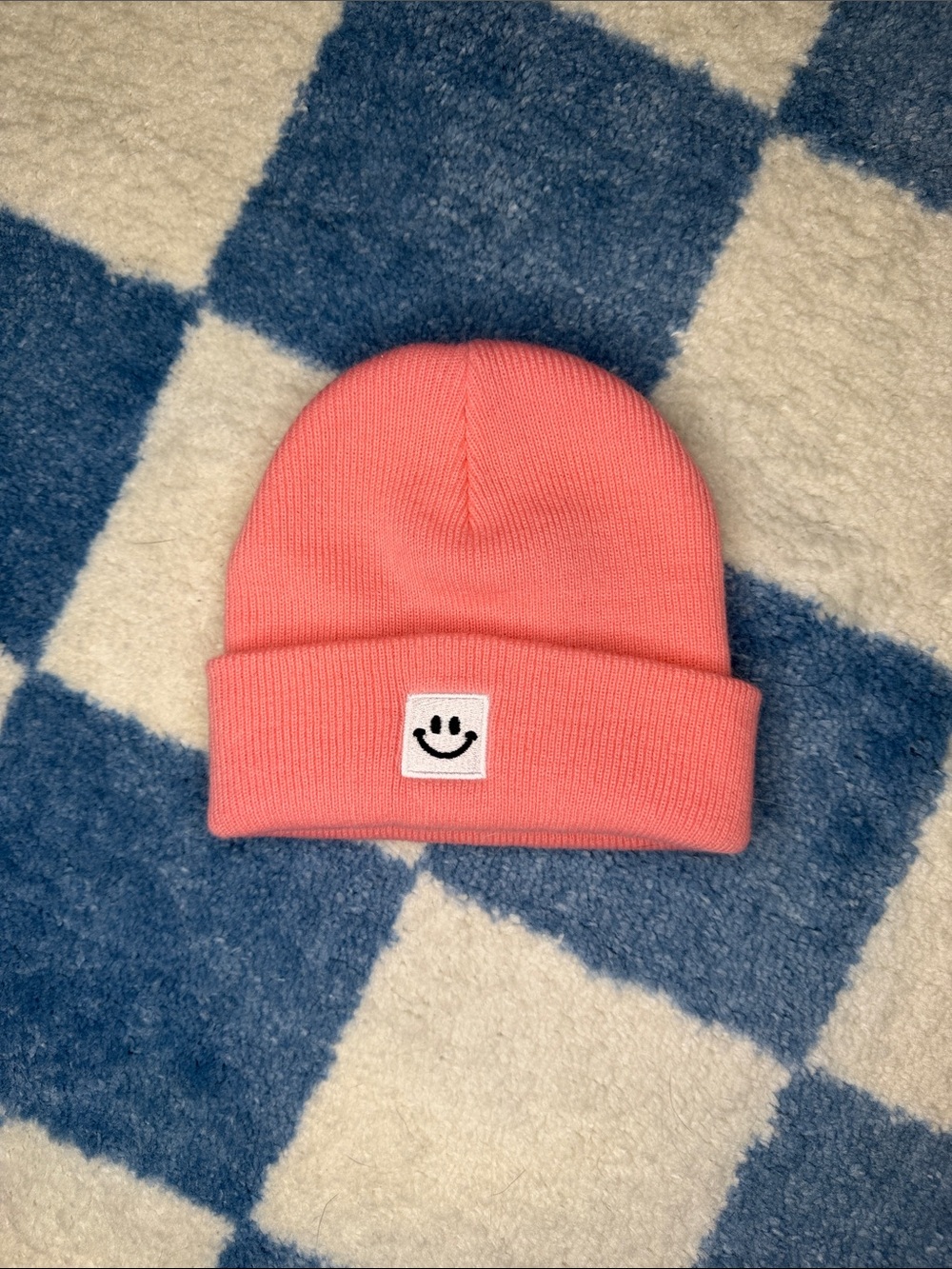 Amazon Kids Coral Pink Smile Cuff Beanie